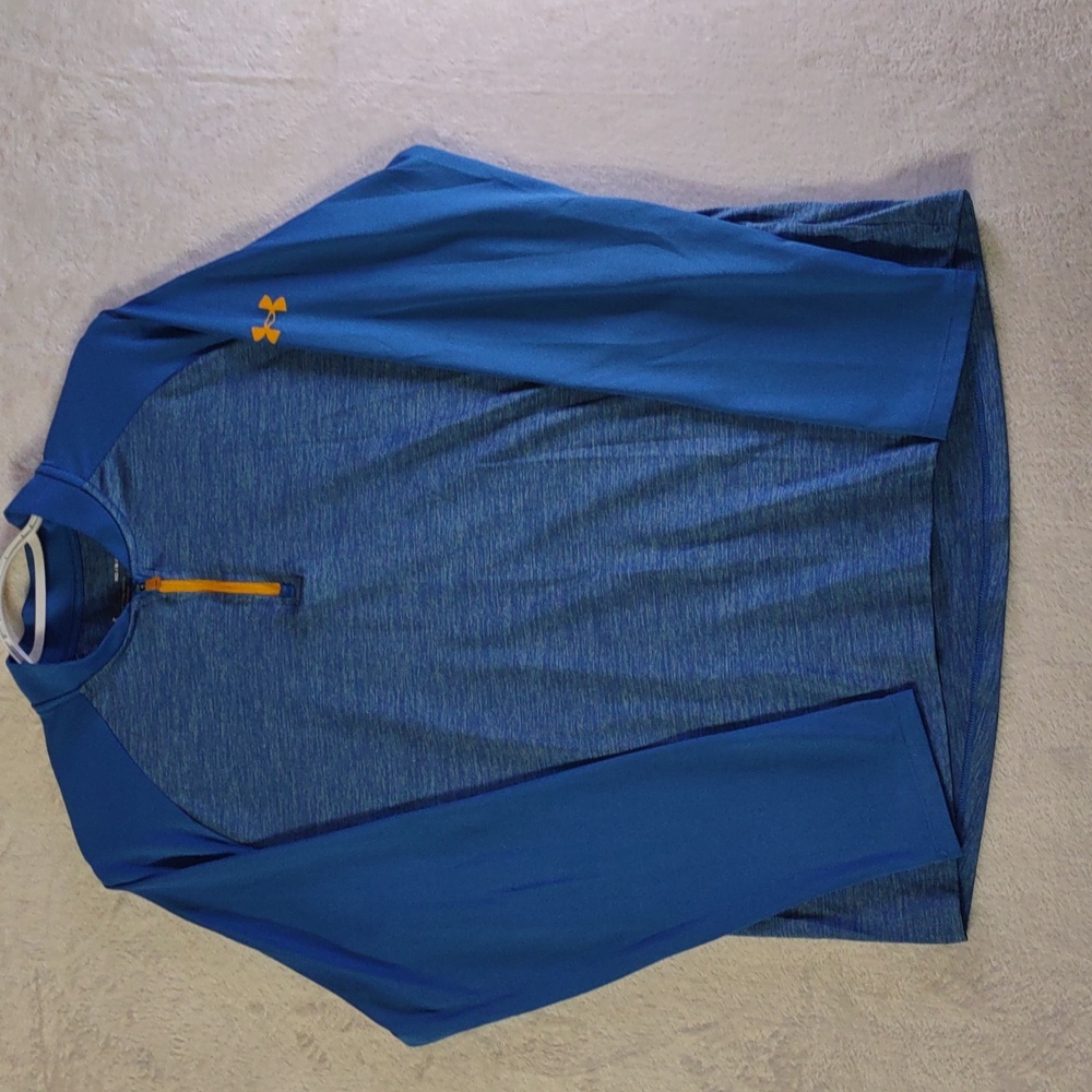 W M Under Armour 1/4 Zip Pull Over. Blue With Yellow Detail, Active, Running